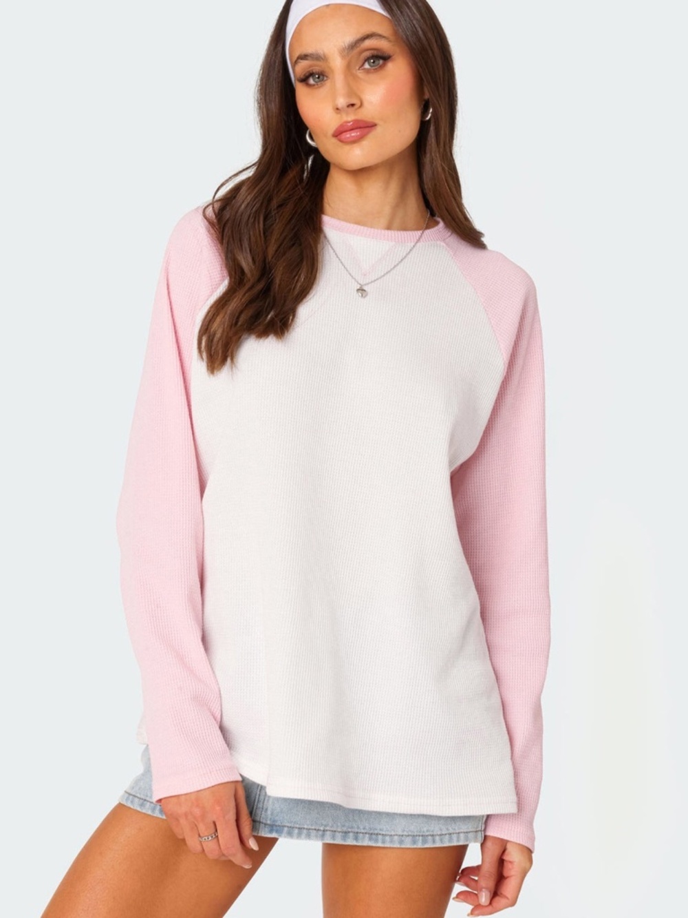 Edikted Pink and White Oversized Raglan Top